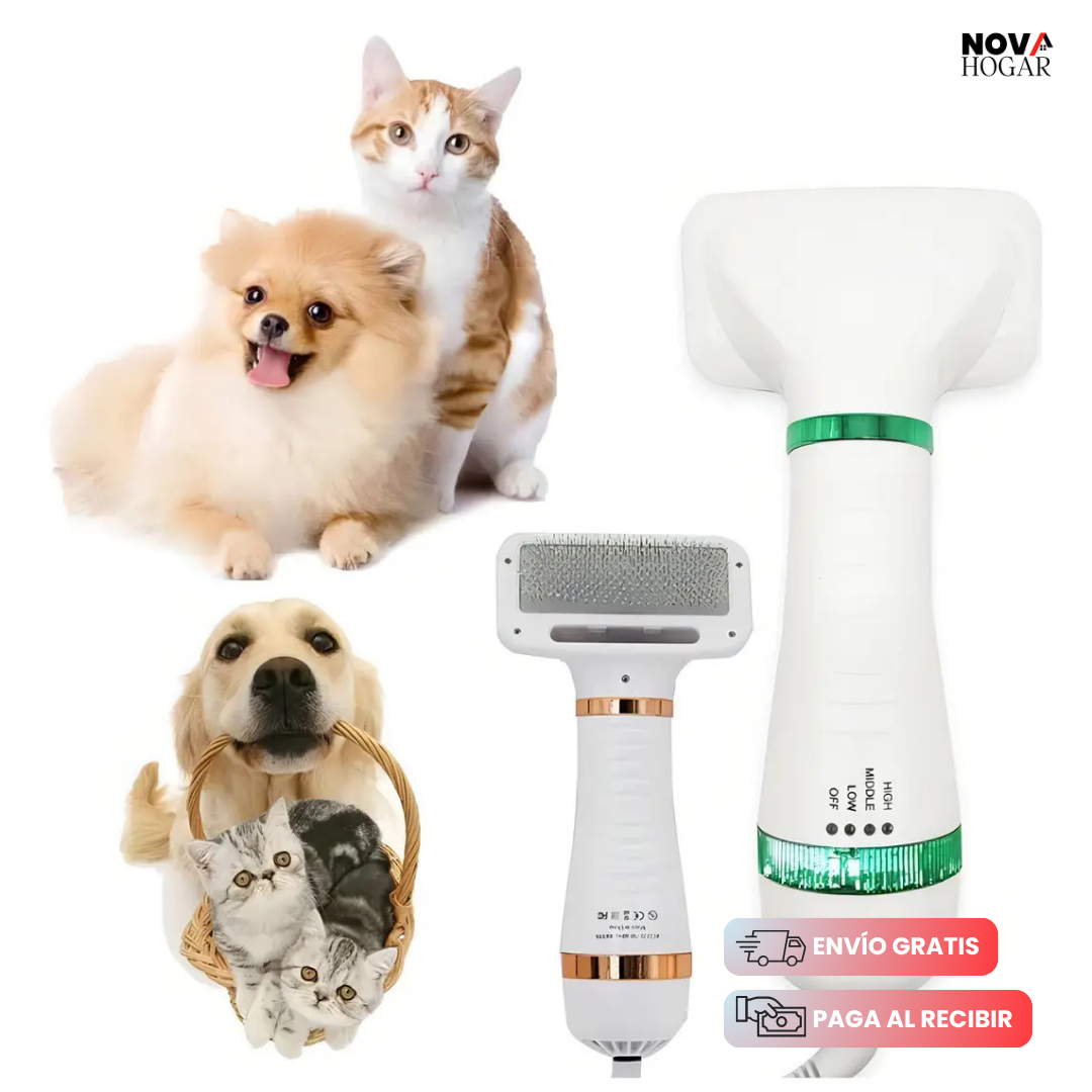 PawsitiveBlow™ 2 en 1 Secador Cepillo Suave Mascota