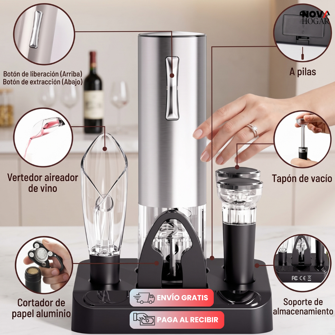 VinoElevate™ Kit Abridor De Vino Eléctrico 5 en 1