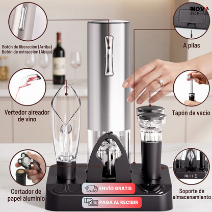 VinoElevate™ Kit Abridor De Vino Eléctrico 5 en 1