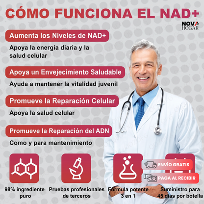 NAD+ 1000 mg con Nicotinamide Riboside, PQQ y Resveratrol Pack x30 sobres