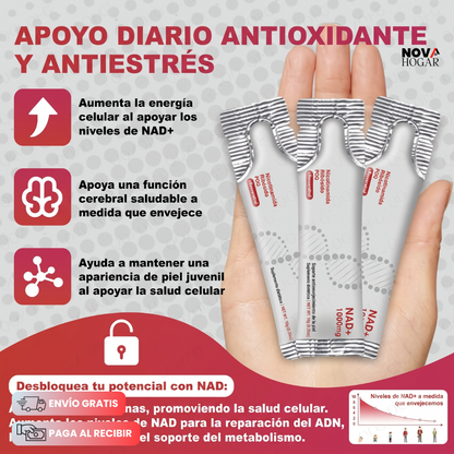NAD+ 1000 mg con Nicotinamide Riboside, PQQ y Resveratrol Pack x30 sobres