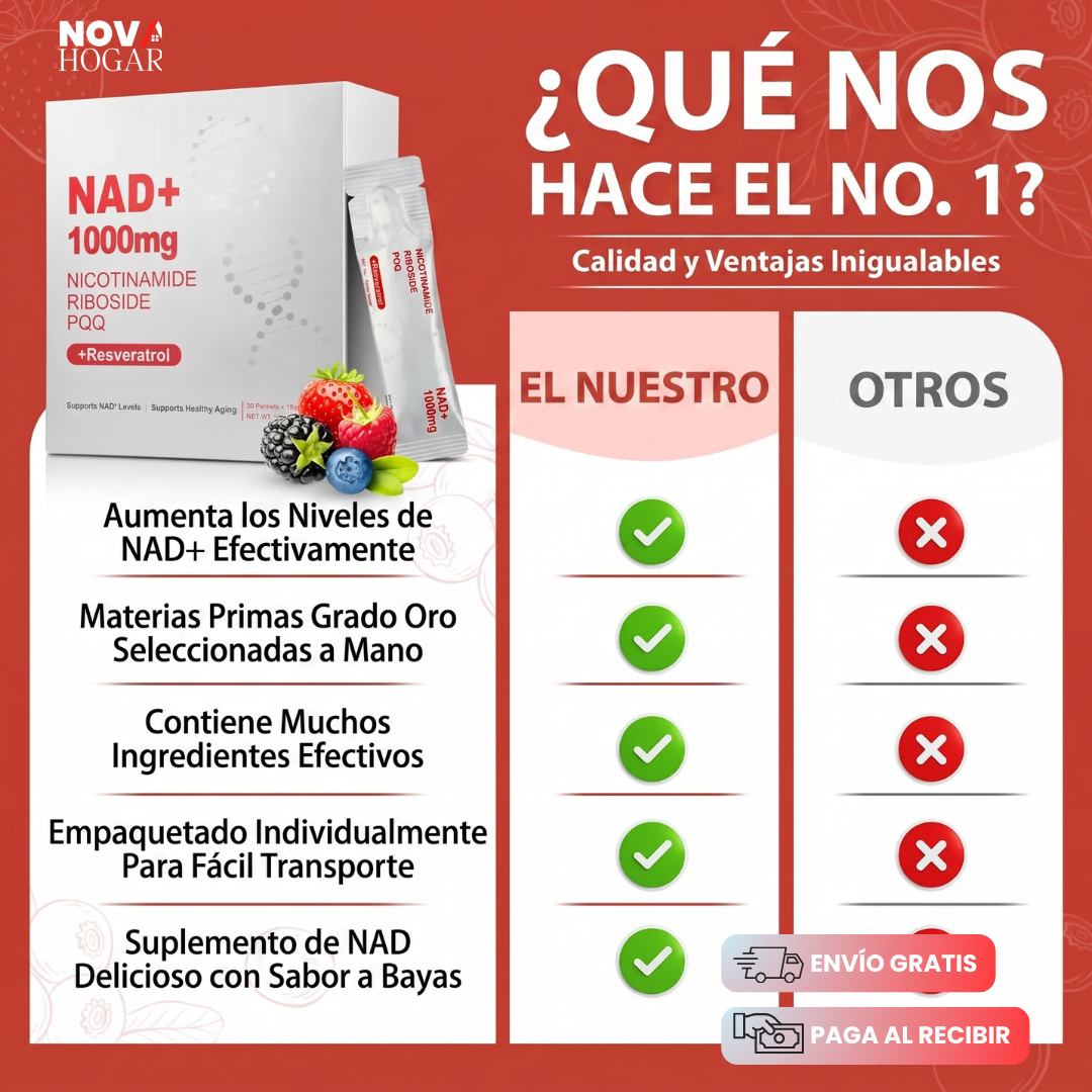 NAD+ 1000 mg con Nicotinamide Riboside, PQQ y Resveratrol Pack x30 sobres